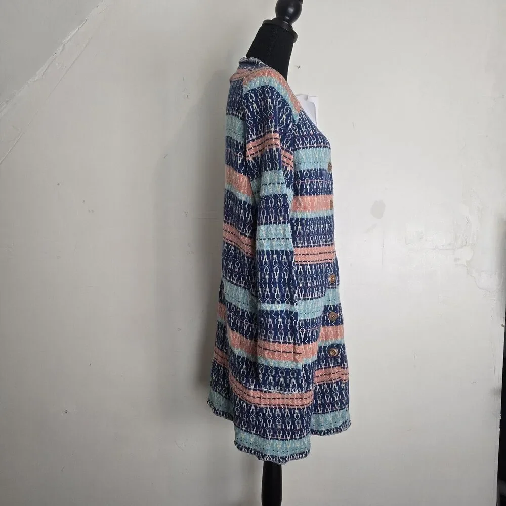 Sundance Cardigan Large Shoreline Long Wooden Button Up Boho Coastal Sweater - Picture 5 of 10